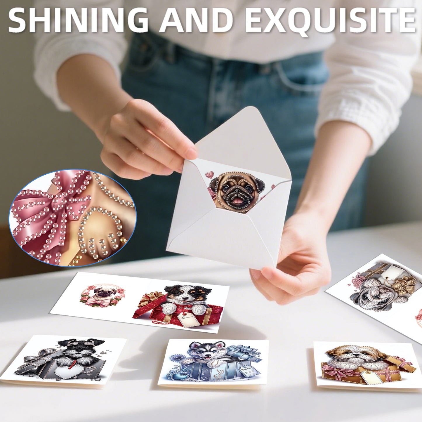 12pcs Cat Pattern DIY Diamond Art Greeting Cards with Envelope for Festivals