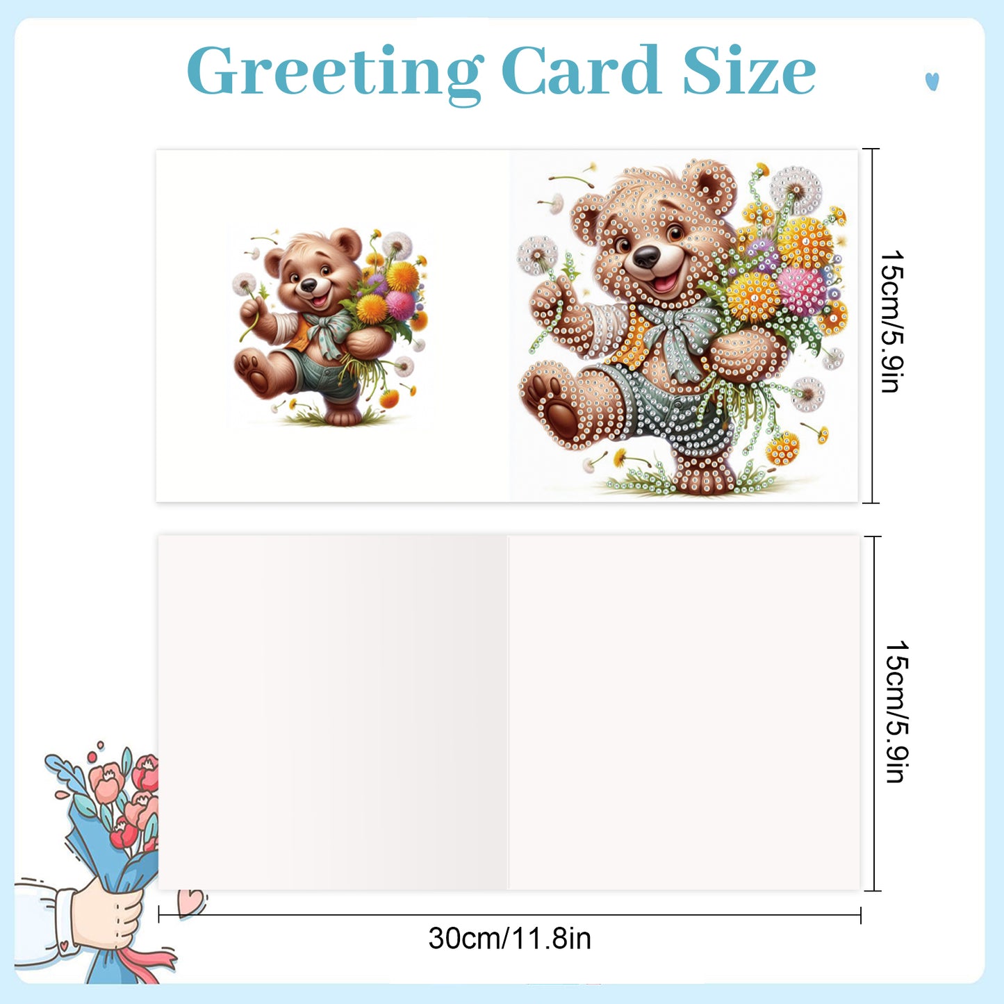 12pcs Bear Pattern DIY Diamond Art Greeting Cards with Envelope for Festivals