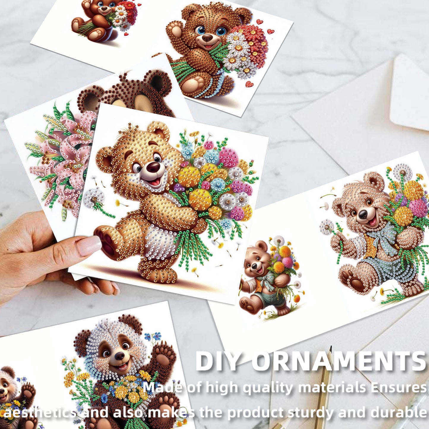 12pcs Bear Pattern DIY Diamond Art Greeting Cards with Envelope for Festivals