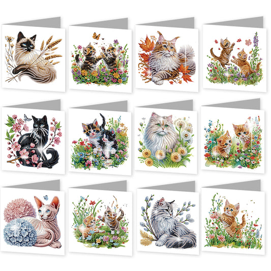 12pcs Flowerbed Pattern DIY Diamond Art Greeting Cards w/Envelope for Festivals