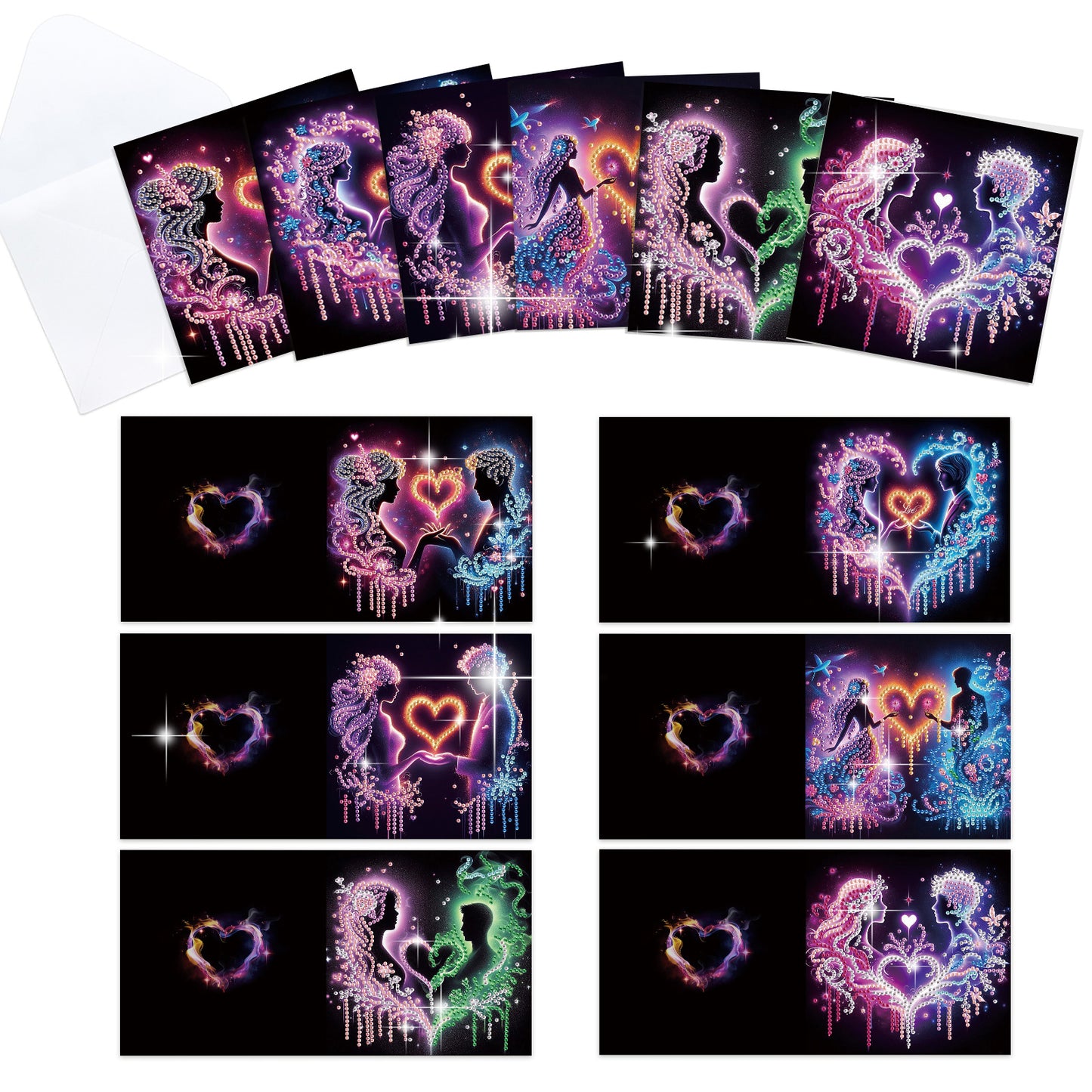 12PCS Couples DIY Diamond Painting Greeting Card Set with Envelopes for Adults