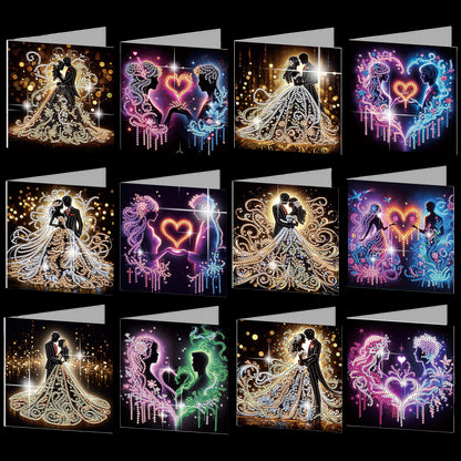 12PCS Couples DIY Diamond Painting Greeting Card Set with Envelopes for Adults