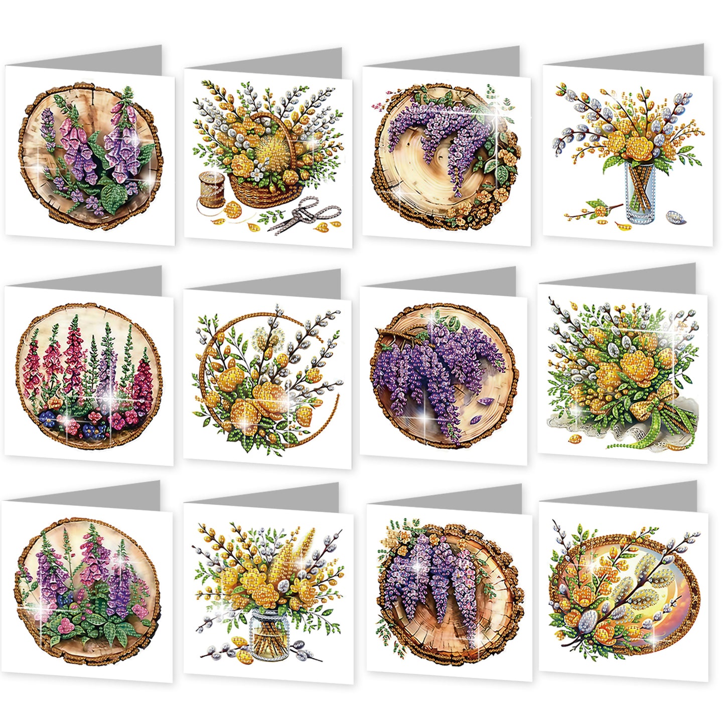 12PCS Bouquet of Flowers DIY Diamond Painting Greeting Card Set with Envelopes