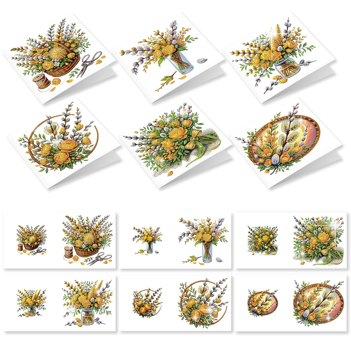 12PCS Bouquet of Flowers DIY Diamond Painting Greeting Card Set with Envelopes