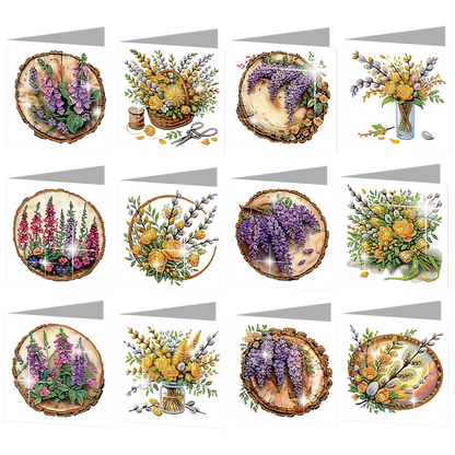 12PCS Bouquet of Flowers DIY Diamond Painting Greeting Card Set with Envelopes