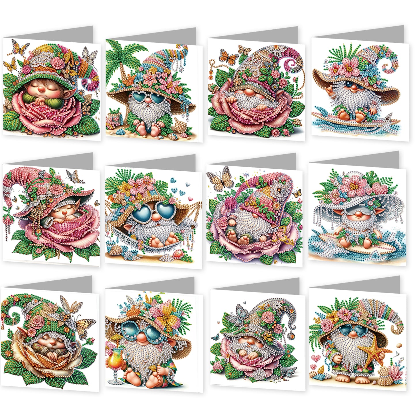 12PCS Flower Goblin DIY Diamond Painting Greeting Card Set with Envelopes