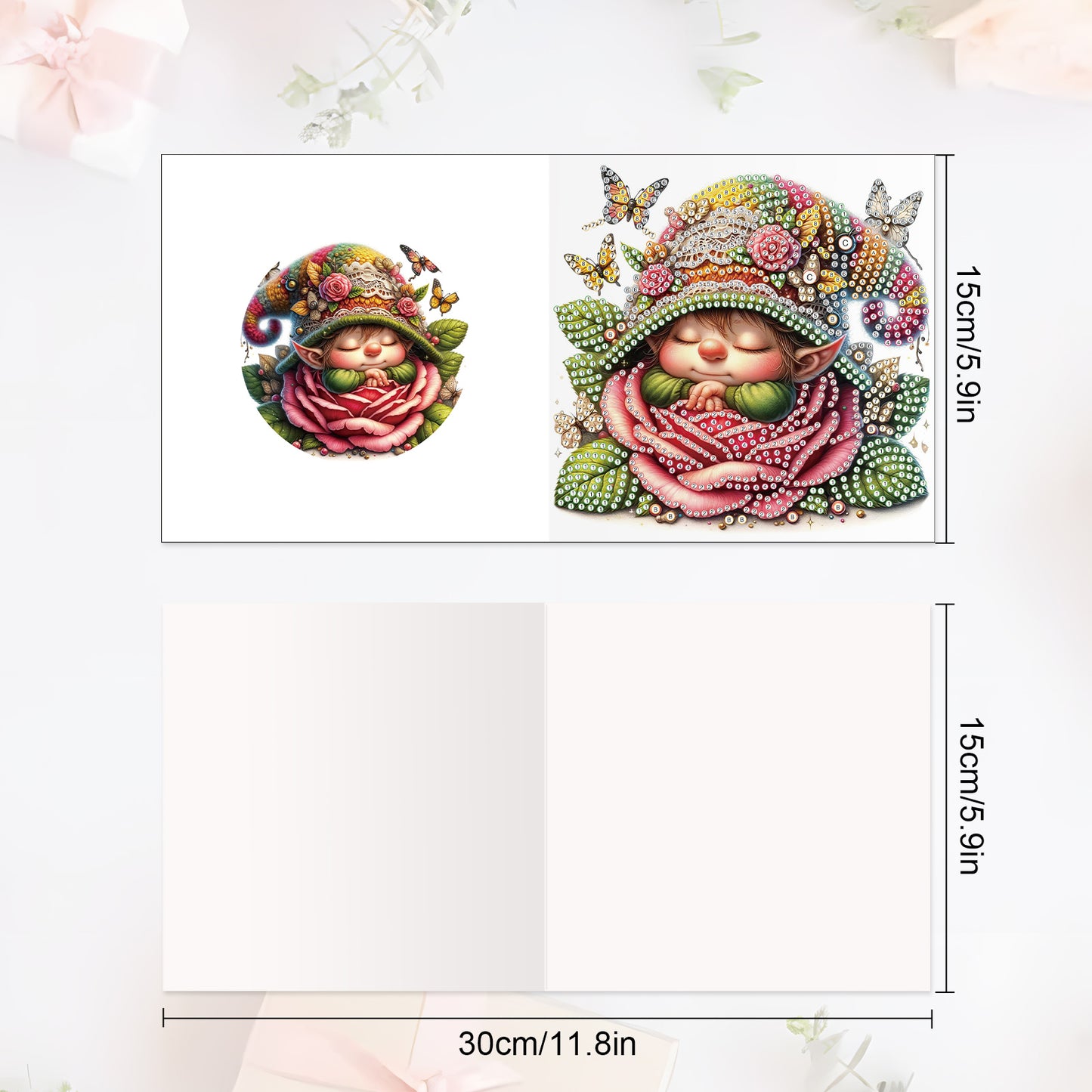12PCS Flower Goblin DIY Diamond Painting Greeting Card Set with Envelopes