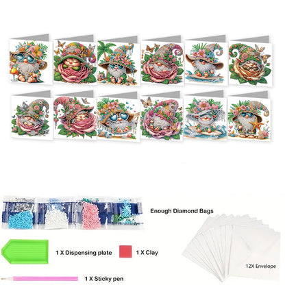12PCS Flower Goblin DIY Diamond Painting Greeting Card Set with Envelopes