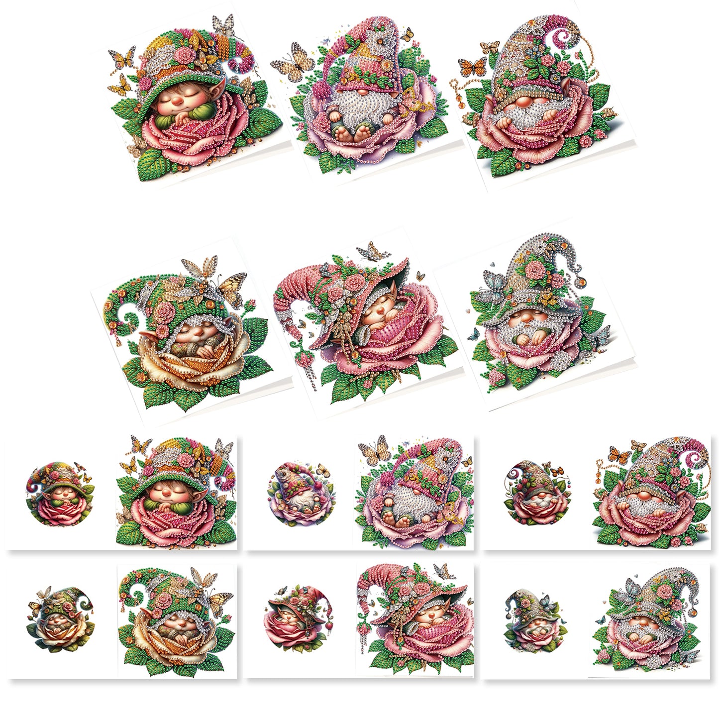 12PCS Flower Goblin DIY Diamond Painting Greeting Card Set with Envelopes