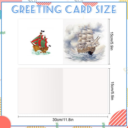 12PCS Sea Sailing Boat DIY Diamond Painting Greeting Card Set with Envelopes
