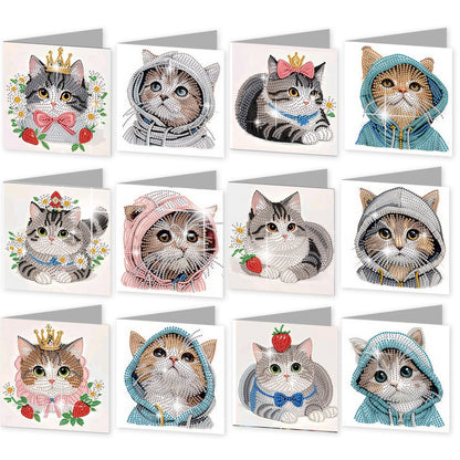 12PCS Cute Kitten DIY Diamond Painting Greeting Card Set with Envelopes