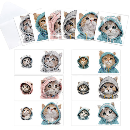 12PCS Cute Kitten DIY Diamond Painting Greeting Card Set with Envelopes