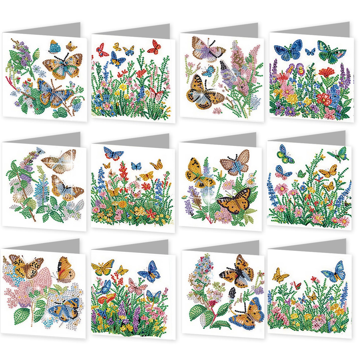 12PCS Butterfly DIY Diamond Painting Greeting Card Set with Envelopes for Adults