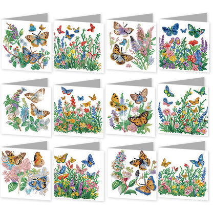 12PCS Butterfly DIY Diamond Painting Greeting Card Set with Envelopes for Adults