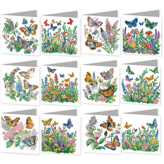 12PCS Butterfly DIY Diamond Painting Greeting Card Set with Envelopes for Adults