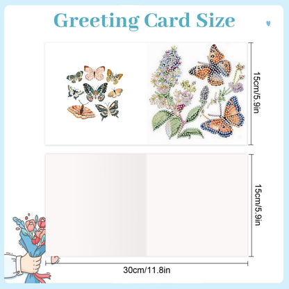12PCS Butterfly DIY Diamond Painting Greeting Card Set with Envelopes for Adults