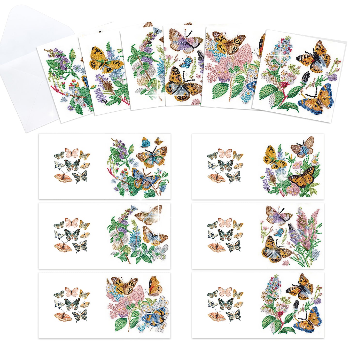 12PCS Butterfly DIY Diamond Painting Greeting Card Set with Envelopes for Adults