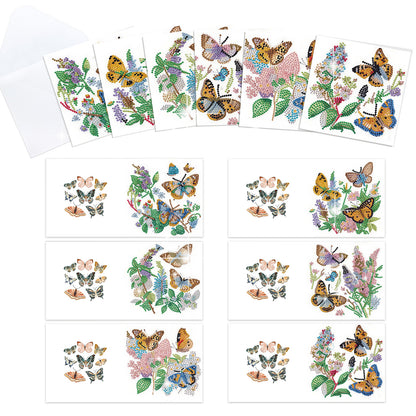 12PCS Butterfly DIY Diamond Painting Greeting Card Set with Envelopes for Adults