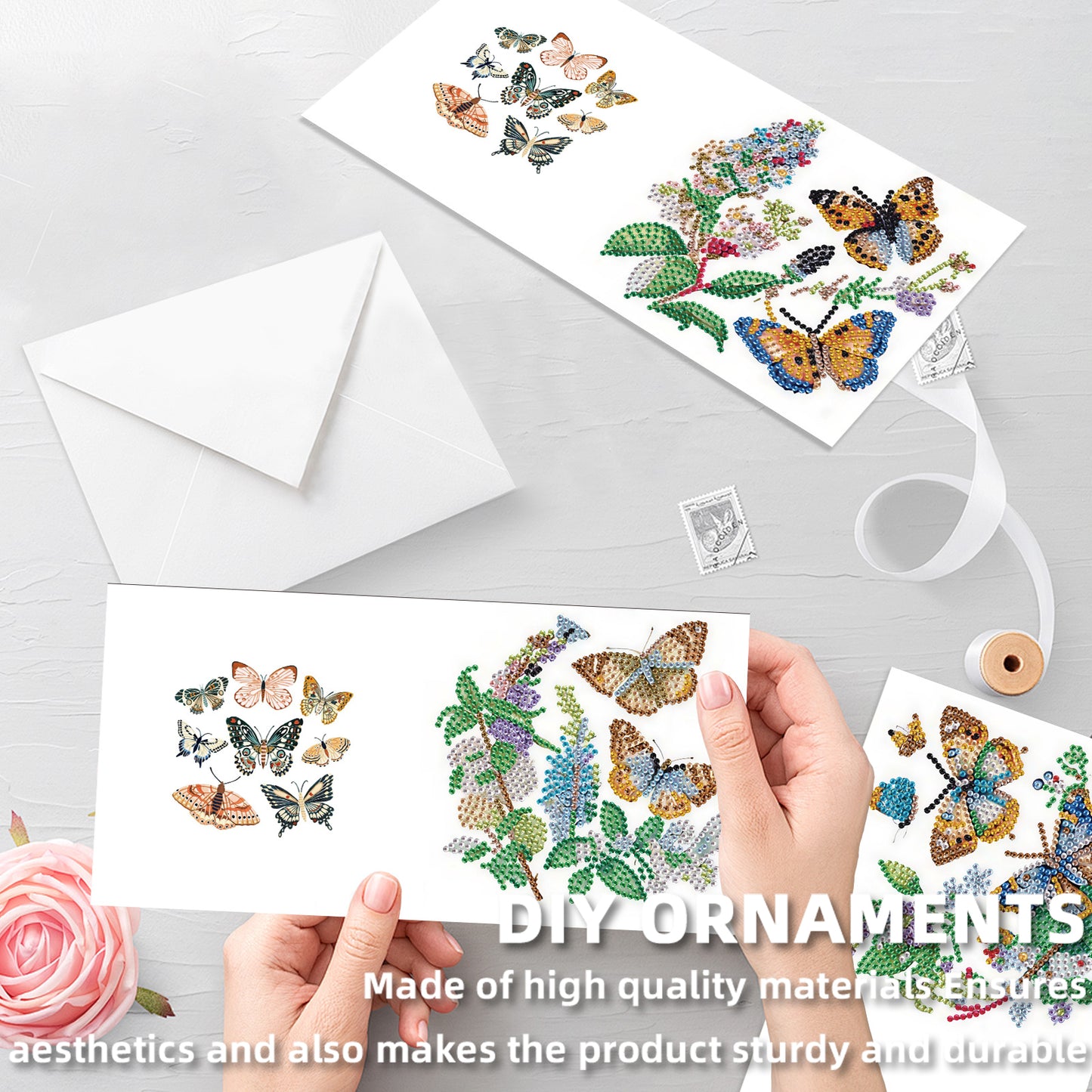 12PCS Butterfly DIY Diamond Painting Greeting Card Set with Envelopes for Adults