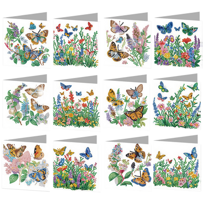 12PCS Butterfly DIY Diamond Painting Greeting Card Set with Envelopes for Adults