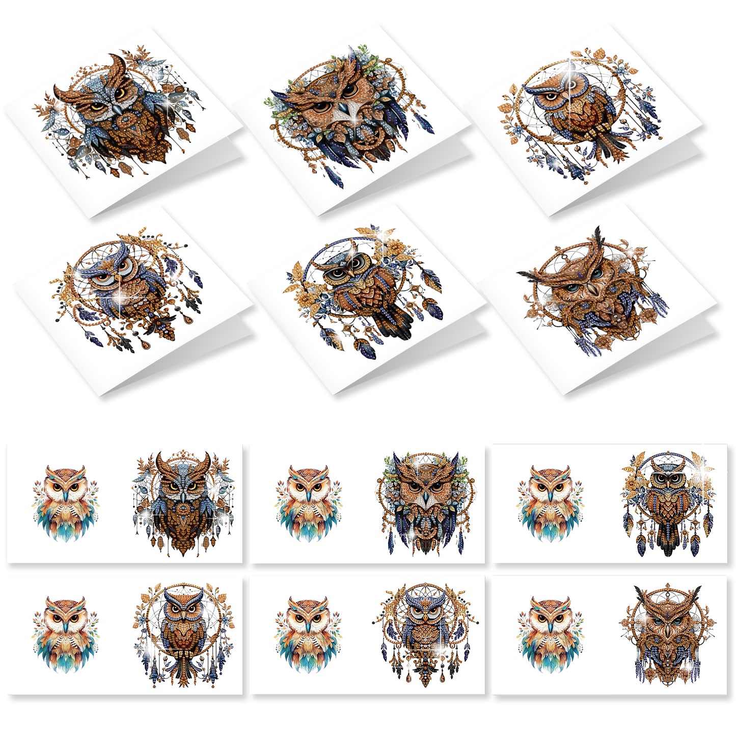 12PCS Dreamcatcher Owl DIY Diamond Painting Greeting Card Set with Envelopes