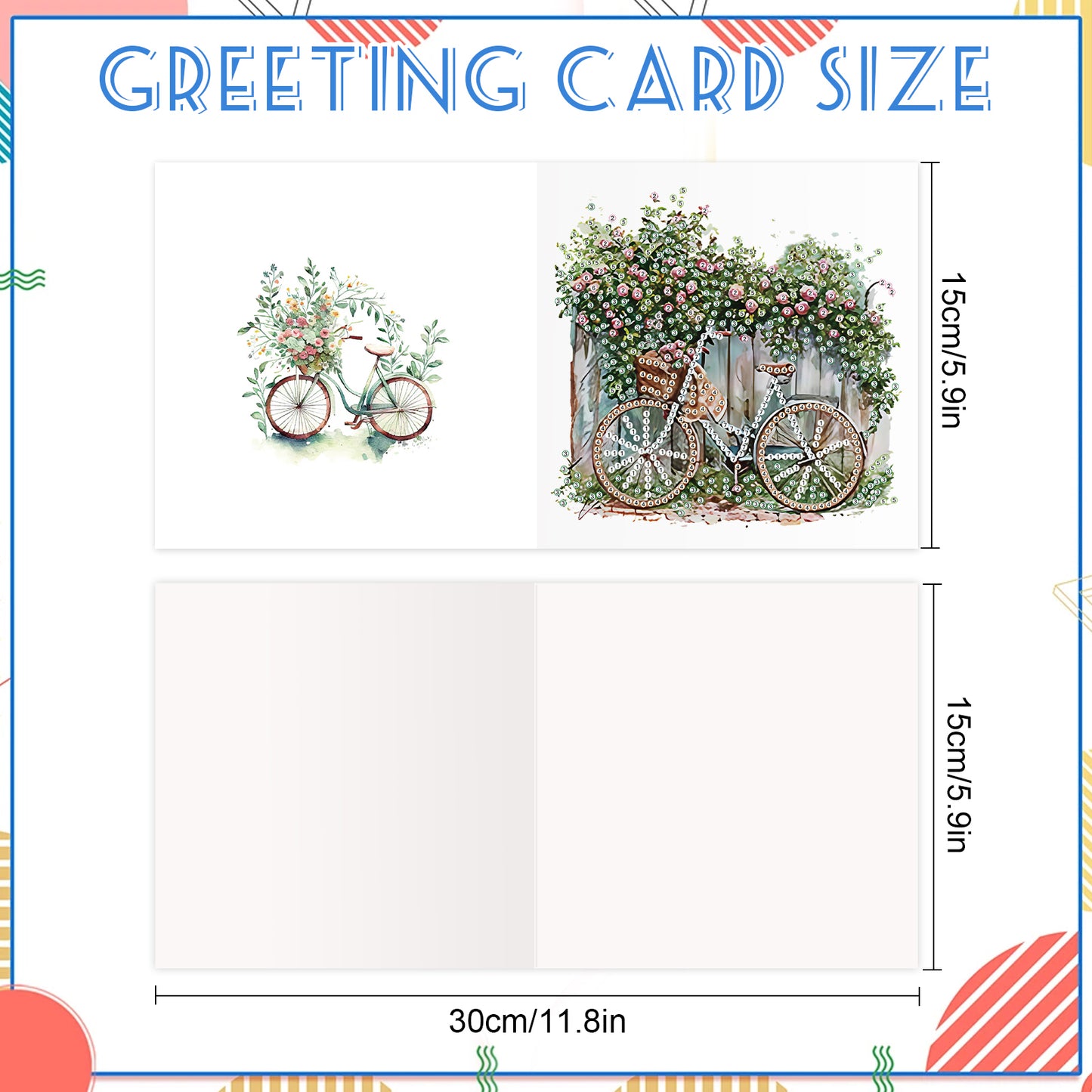 12PCS Flower Bike DIY Diamond Painting Greeting Card Set with Envelopes