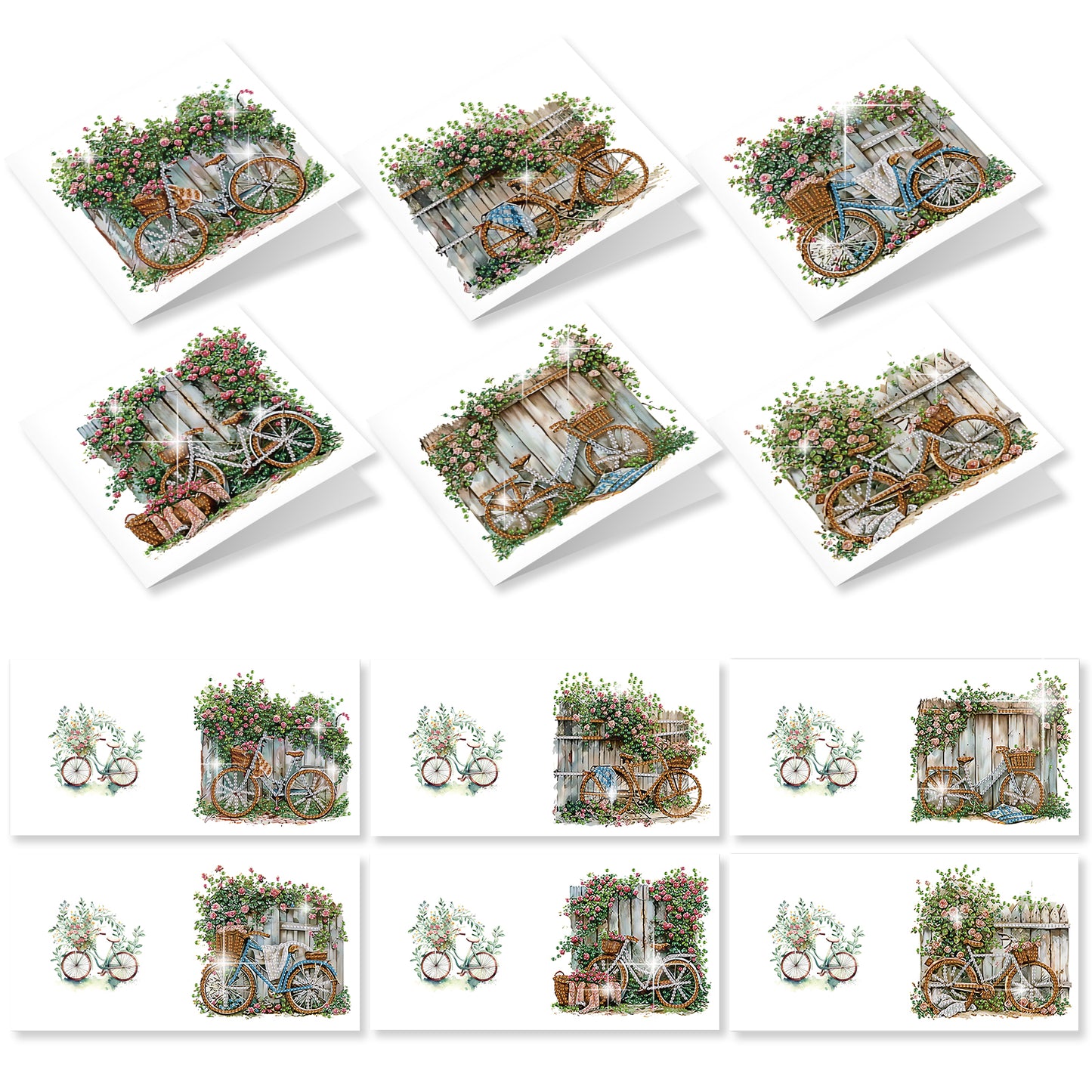 12PCS Flower Bike DIY Diamond Painting Greeting Card Set with Envelopes