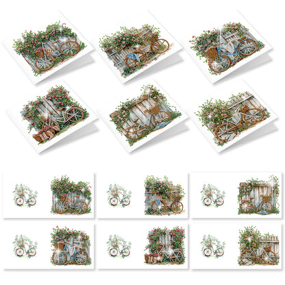 12PCS Flower Bike DIY Diamond Painting Greeting Card Set with Envelopes