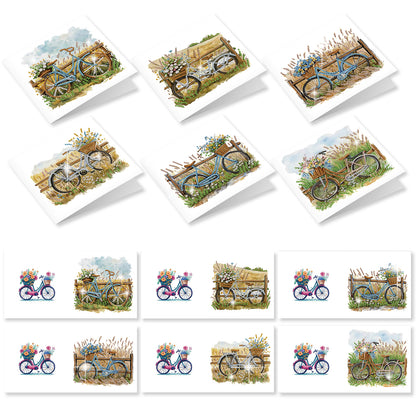 12PCS Flower Bike DIY Diamond Painting Greeting Card Set with Envelopes