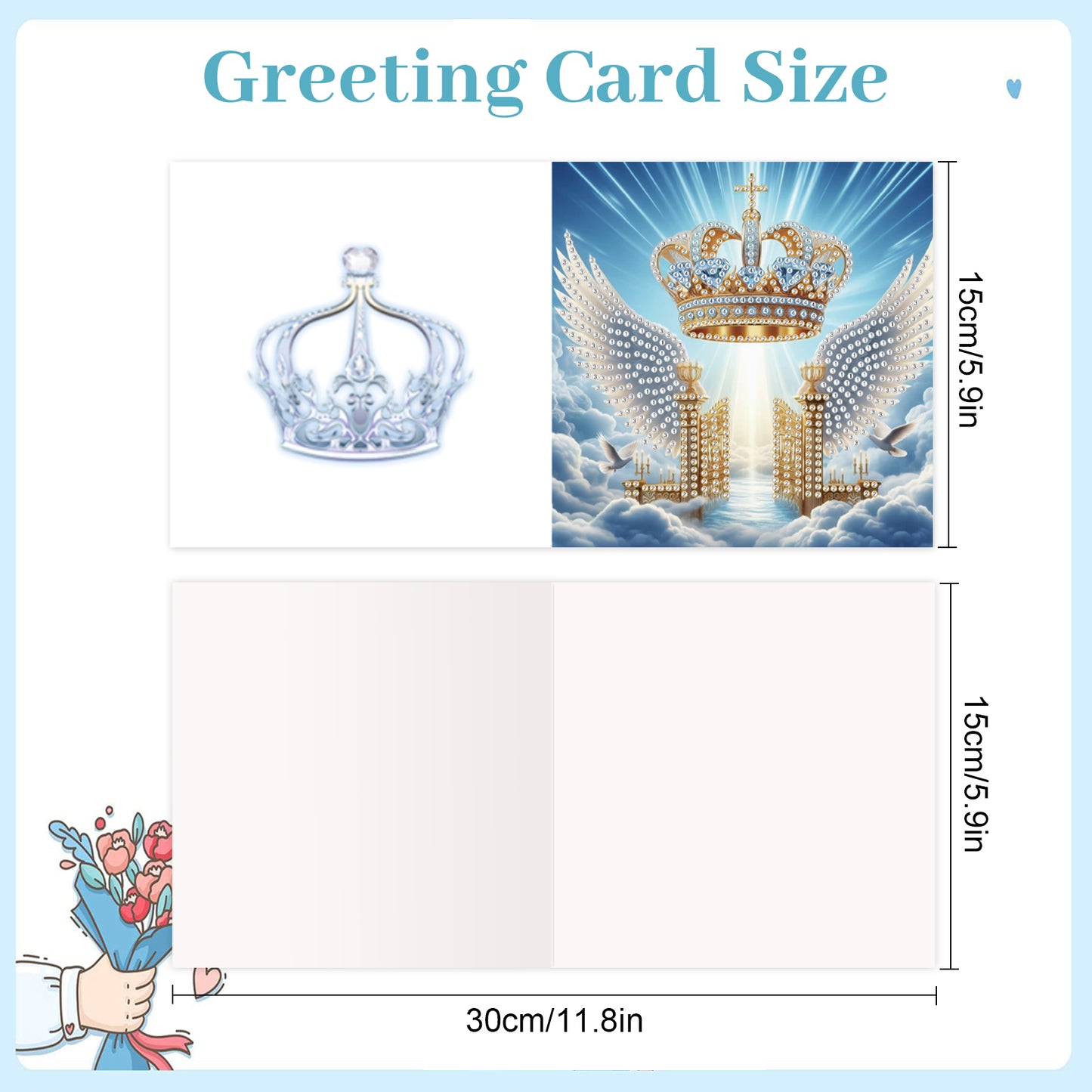 12PCS Angel Wings Cross DIY Diamond Painting Greeting Card Set with Envelopes