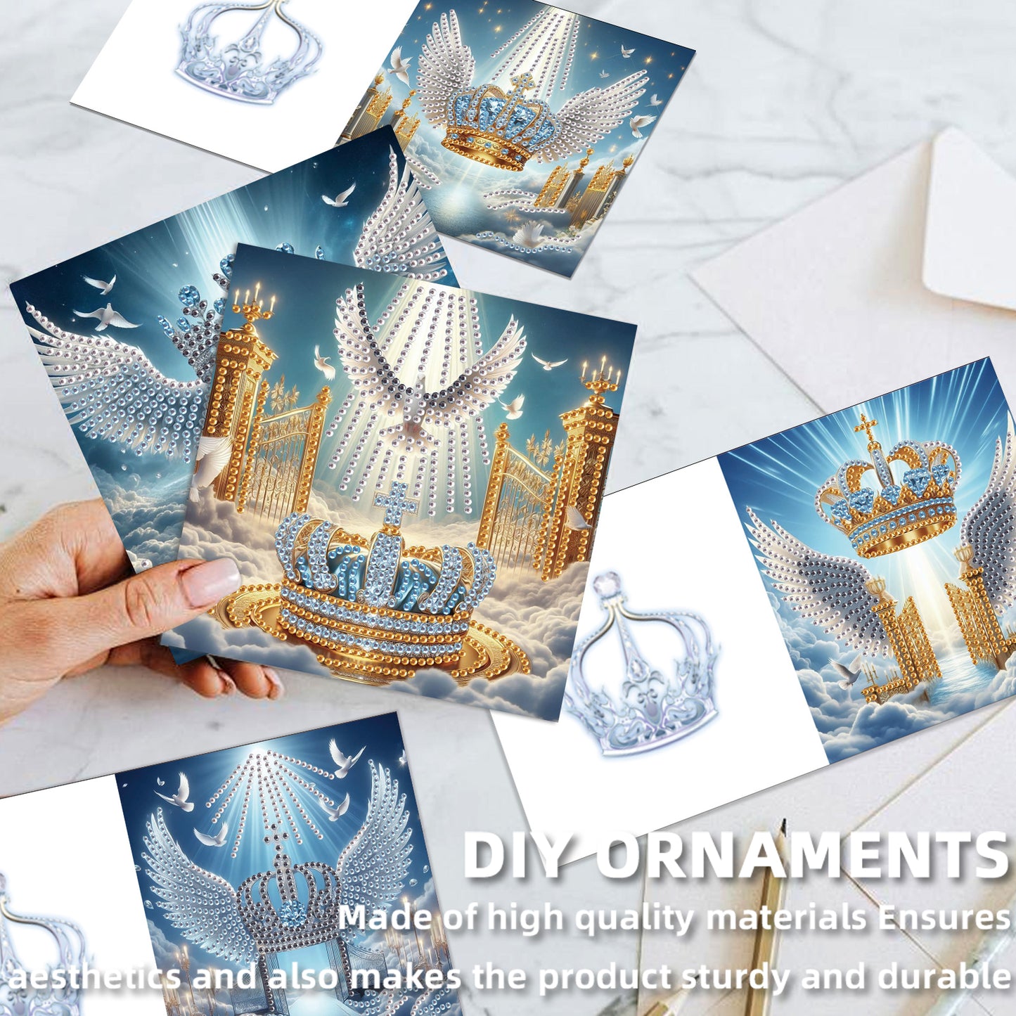 12PCS Angel Wings Cross DIY Diamond Painting Greeting Card Set with Envelopes