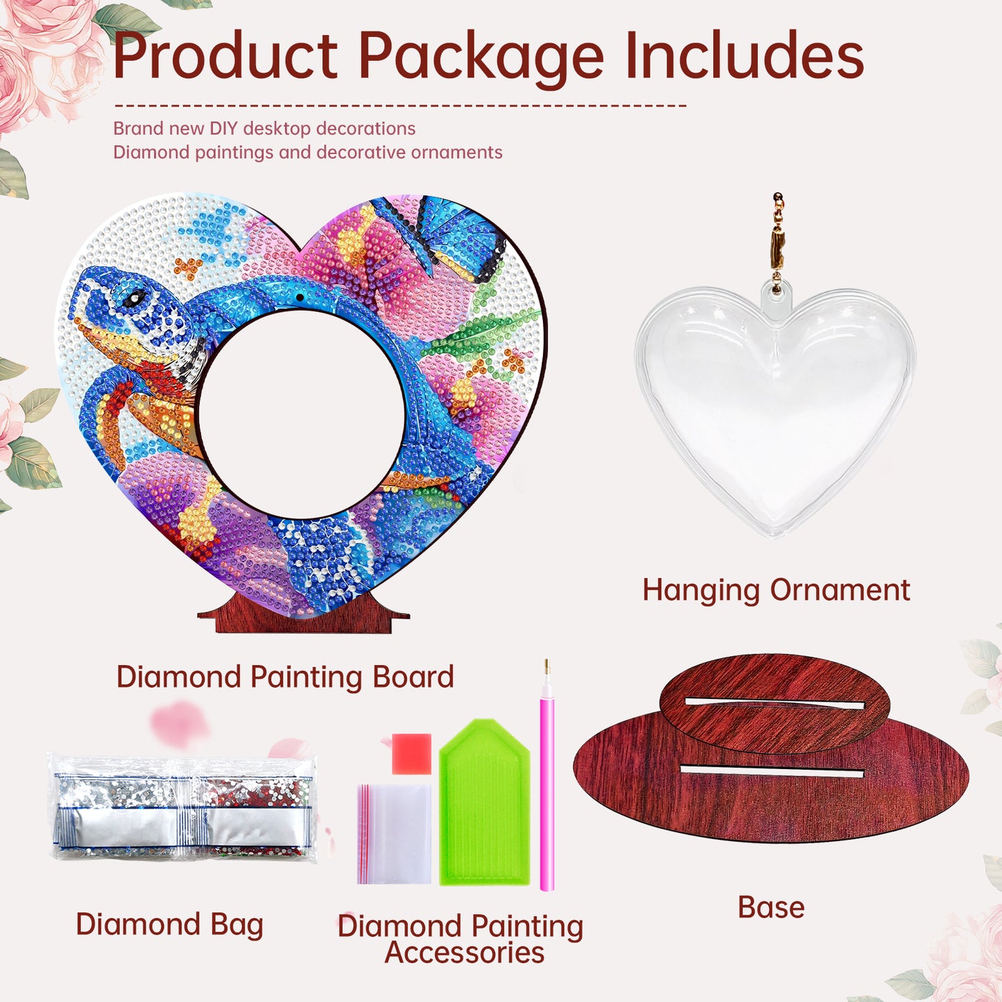 2D Flatt DIY Wooden Sea Turtle Desktop Diamond Art Ornament Kits Home Decor