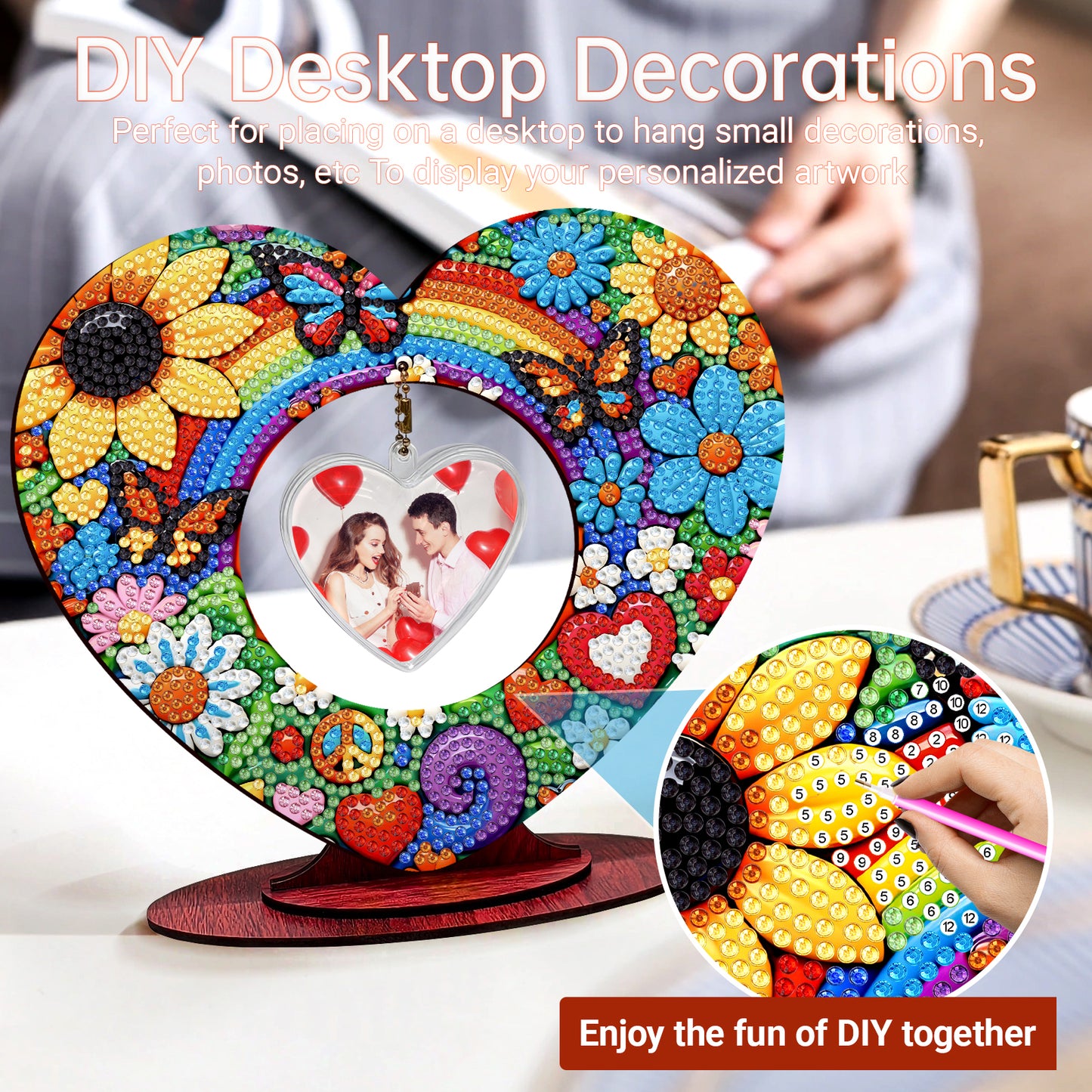 2D Flatt DIY Wooden Sunflower Desktop Diamond Art Ornament Kits Home Decor