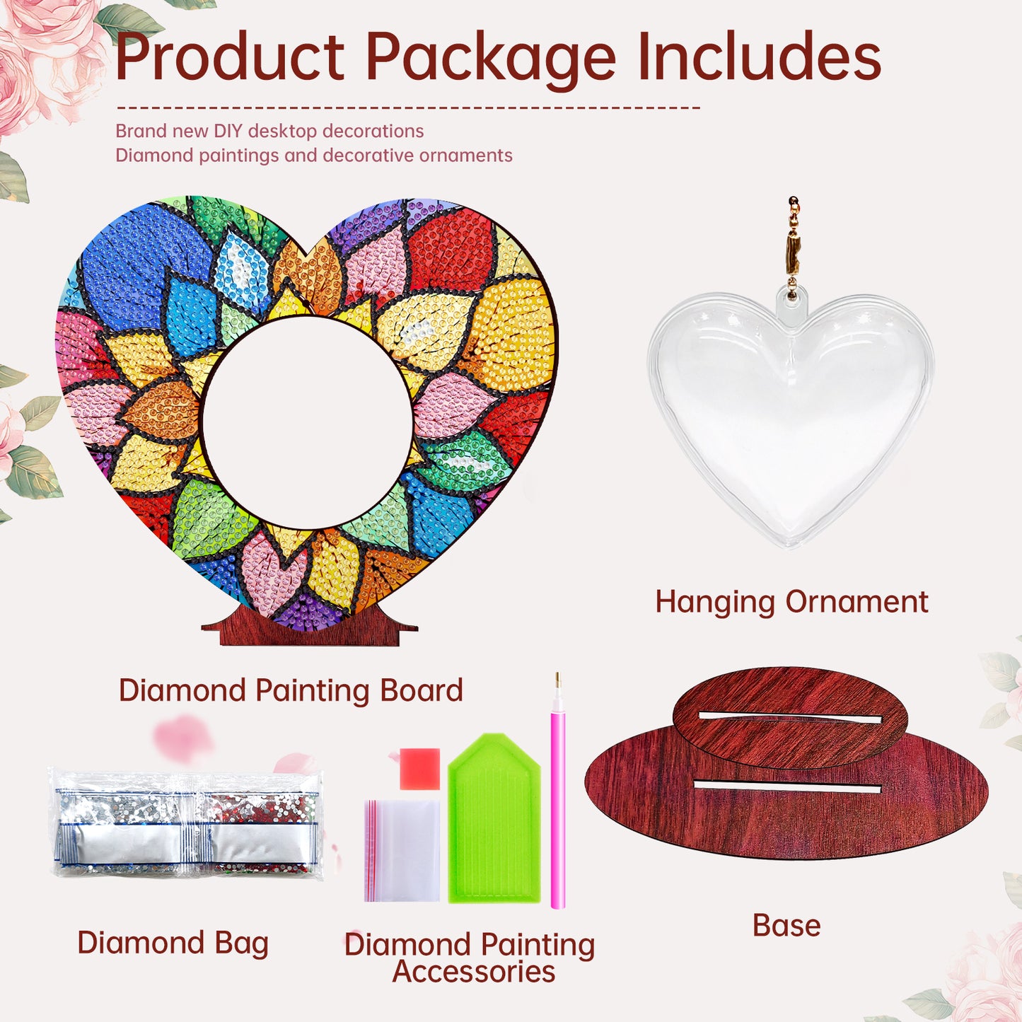 2D Flatt DIY Wooden Petal Desktop Diamond Art Ornament Kits Home Decor