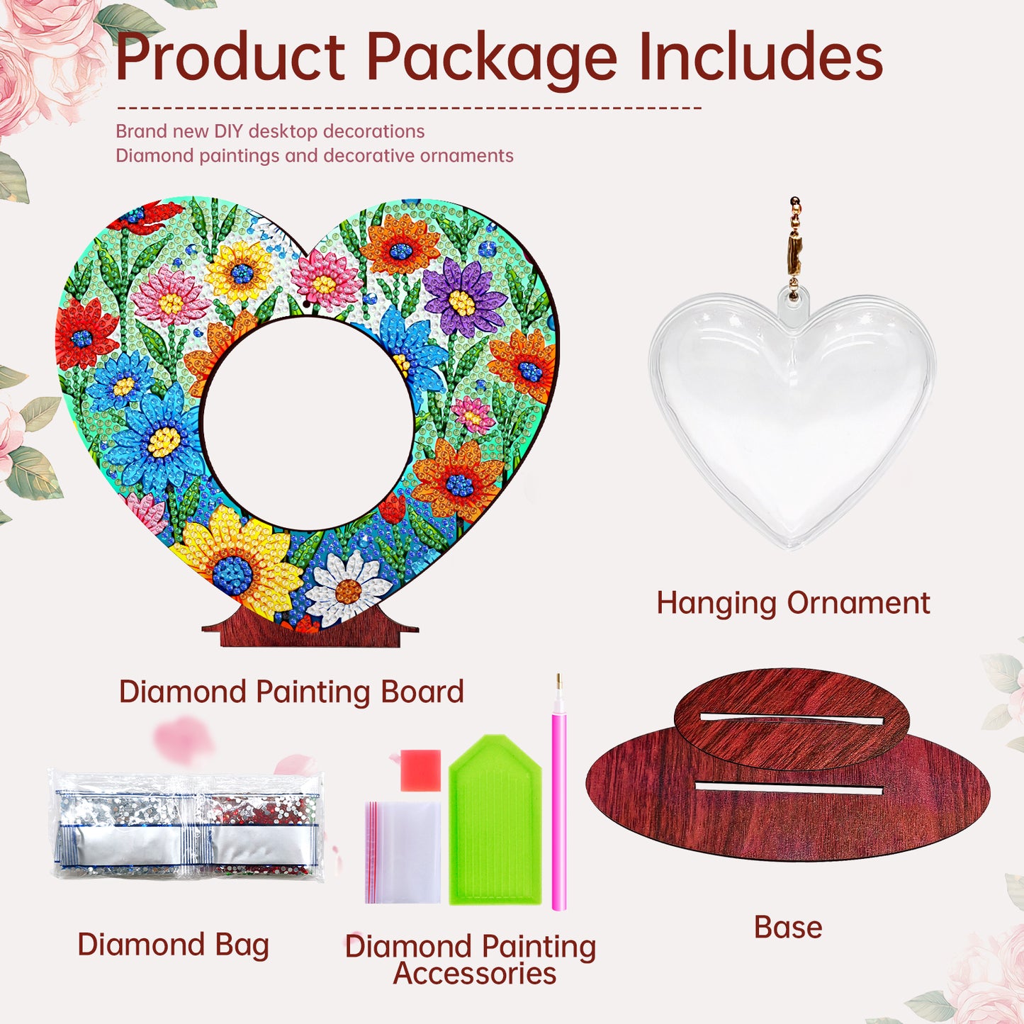 2D Flatt DIY Wooden Small Flower Desktop Diamond Art Ornament Kits Home Decor