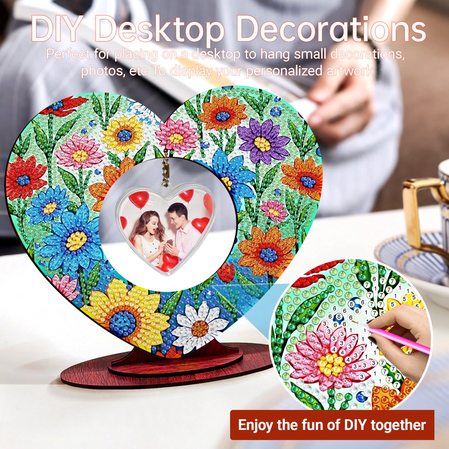 2D Flatt DIY Wooden Small Flower Desktop Diamond Art Ornament Kits Home Decor