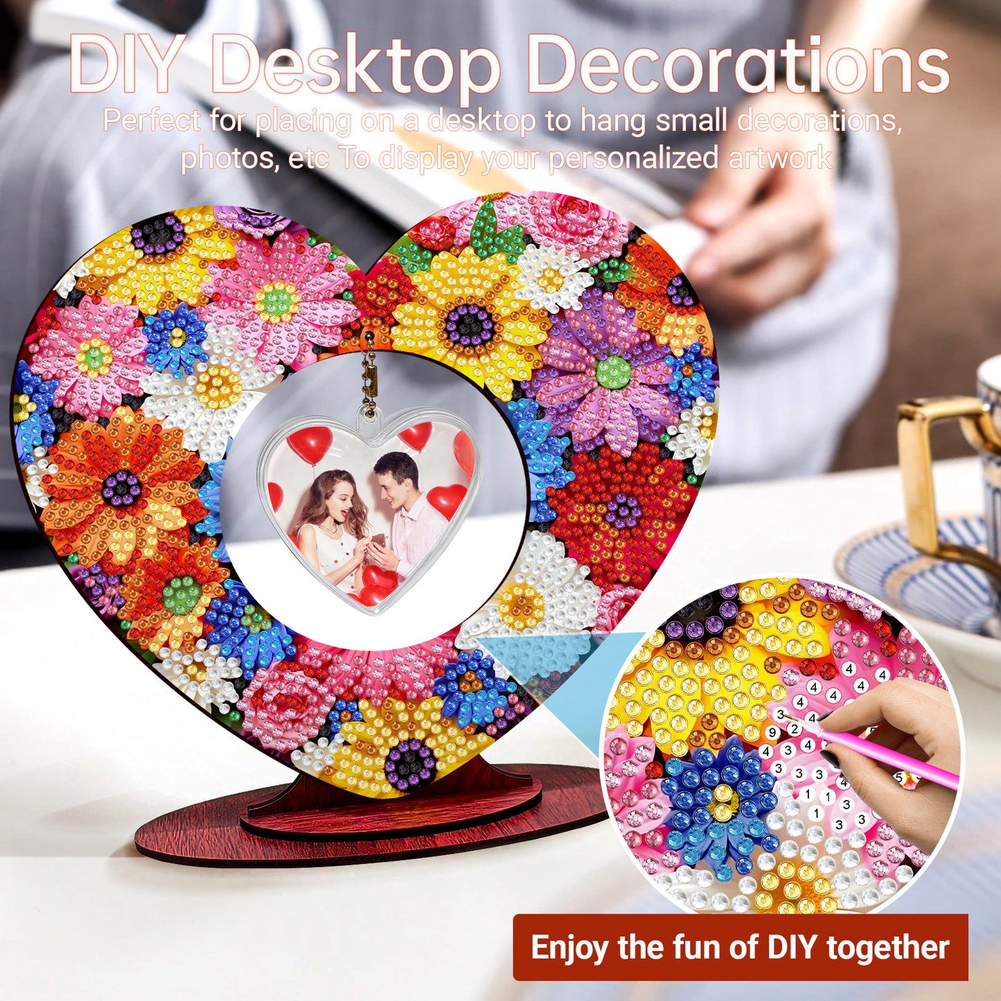 2D Flatt DIY Wooden Flowers Desktop Diamond Art Ornament Kits Home Decor