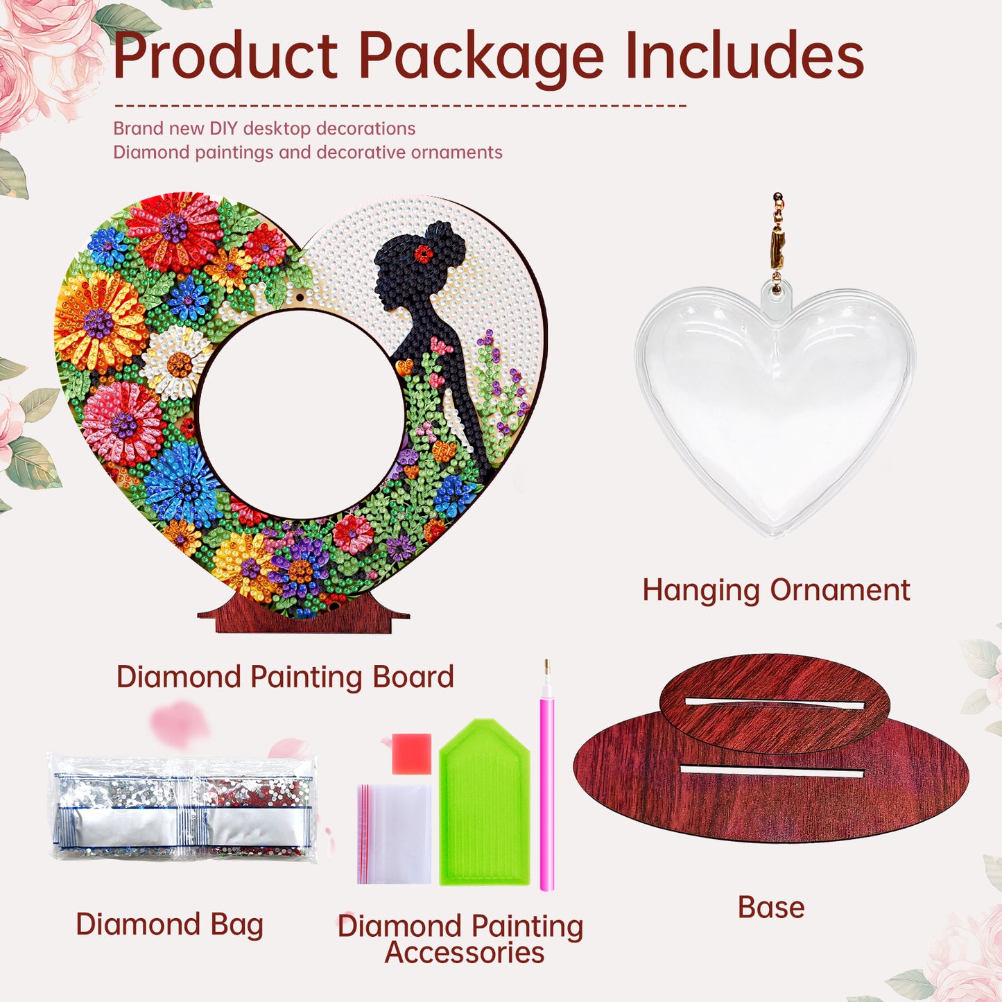 2D Flatt DIY Wooden Flower Girl Desktop Diamond Art Ornament Kits Home Decor