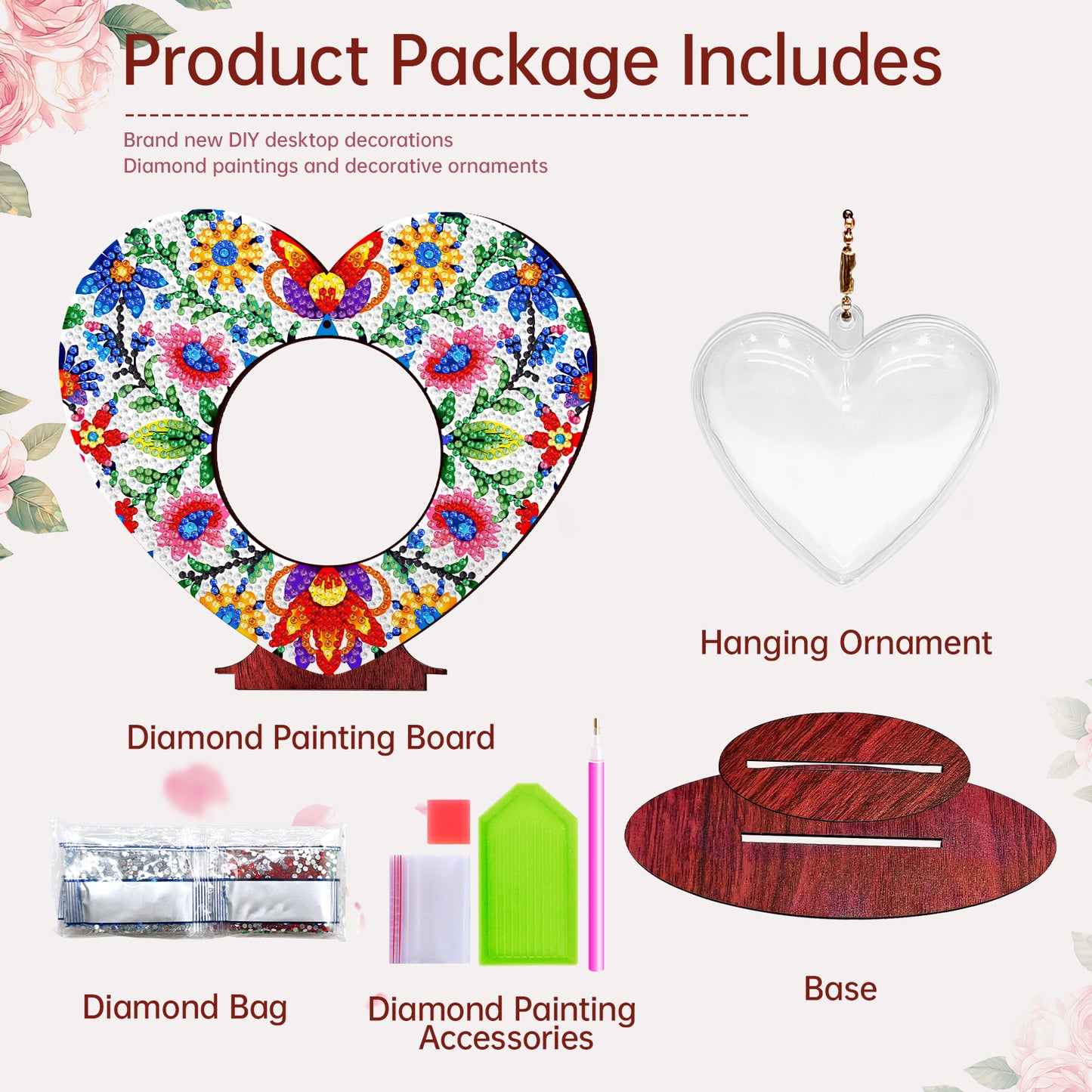 2D Flatt DIY Wooden Floral Desktop Diamond Art Ornament Kits Home Decor