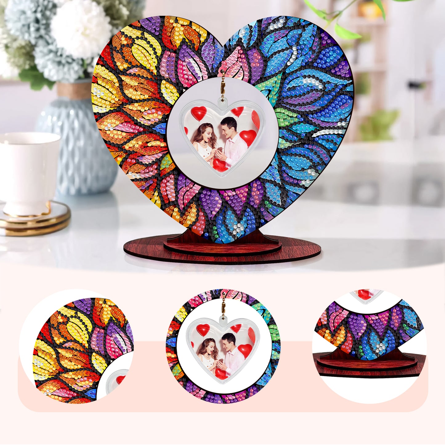 2D Flatt DIY Wooden Flowers Desktop Diamond Art Ornament Kits Home Decor