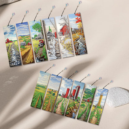 12pcs Countryside DIY 5D Diamond Painting Bookmark Kit with Pendant for Adults