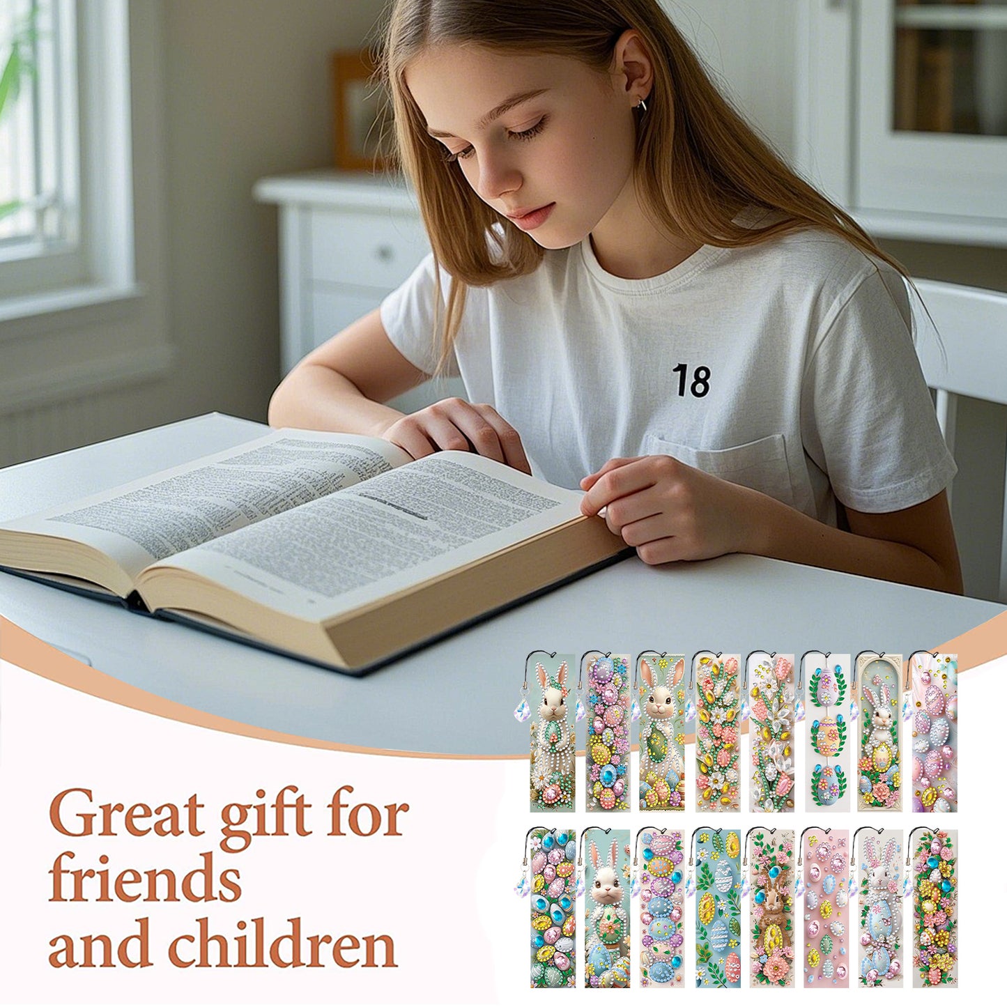 16pcs Easter Eggs DIY 5D Diamond Painting Bookmark Kit with Pendant for Adults