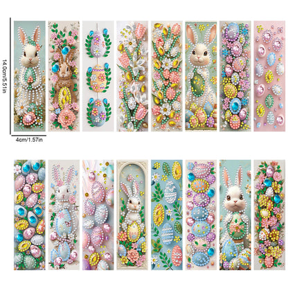 16pcs Easter Eggs DIY 5D Diamond Painting Bookmark Kit with Pendant for Adults
