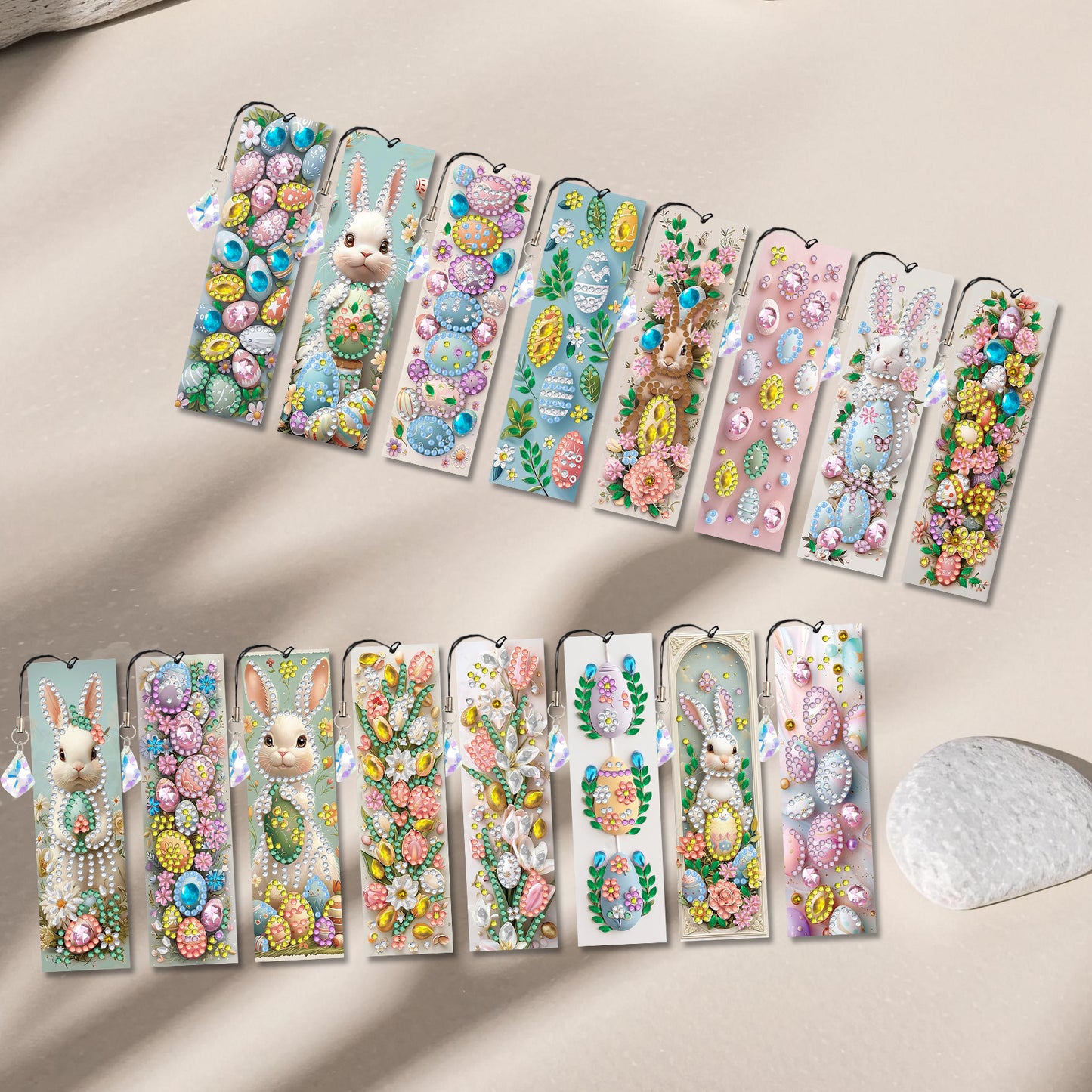 16pcs Easter Eggs DIY 5D Diamond Painting Bookmark Kit with Pendant for Adults