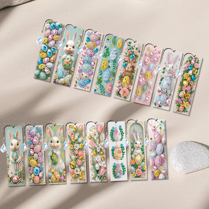 16pcs Easter Eggs DIY 5D Diamond Painting Bookmark Kit with Pendant for Adults