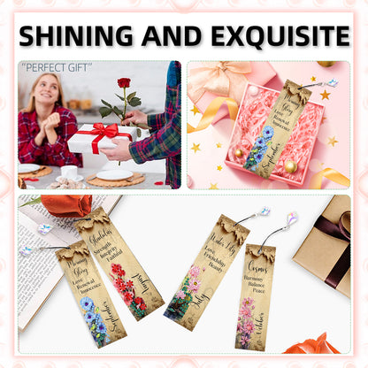 12pcs English DIY 5D Diamond Painting Bookmark Kit w/ Pendant for Adult Beginner