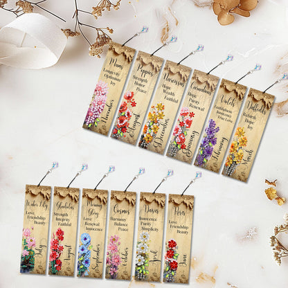 12pcs English DIY 5D Diamond Painting Bookmark Kit w/ Pendant for Adult Beginner