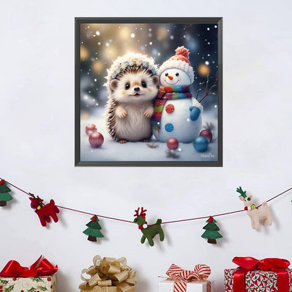Winter Christmas Hedgehog Snowman - Full Square Drill Diamond Painting 30*30CM