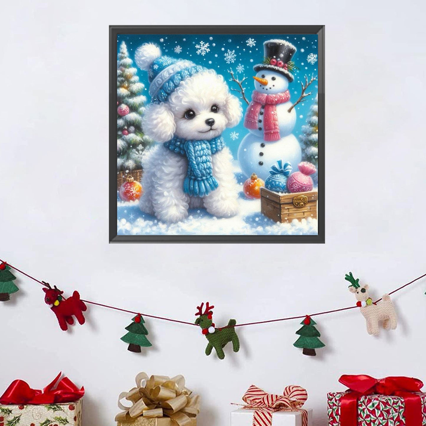 Winter Christmas Snowman Puppy - Full Square Drill Diamond Painting 30*30CM