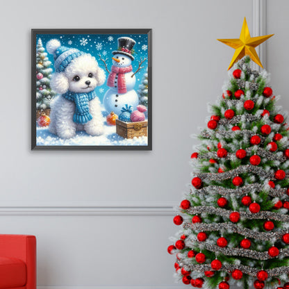 Winter Christmas Snowman Puppy - Full Square Drill Diamond Painting 30*30CM